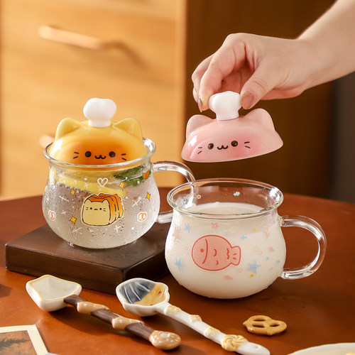 猫咪高硼硅玻璃杯耐热早餐牛奶杯