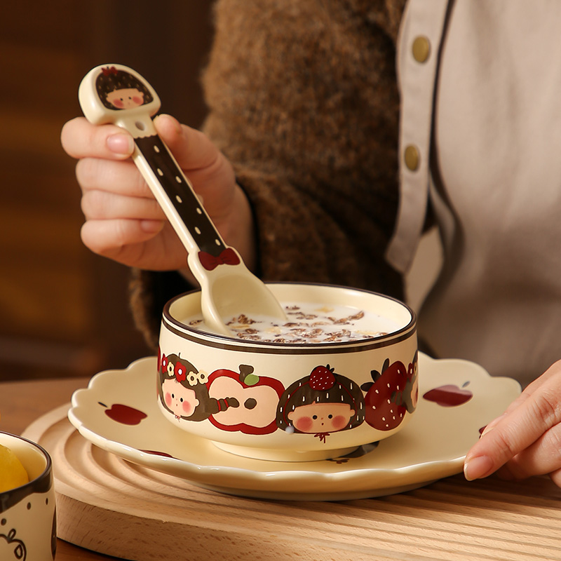 苹果女孩陶瓷碗碟餐具女生饭碗勺