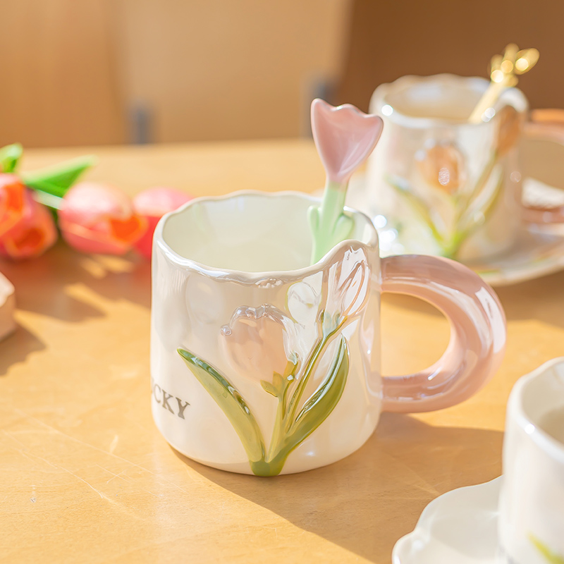 郁金香马克杯生日礼物陶瓷水杯