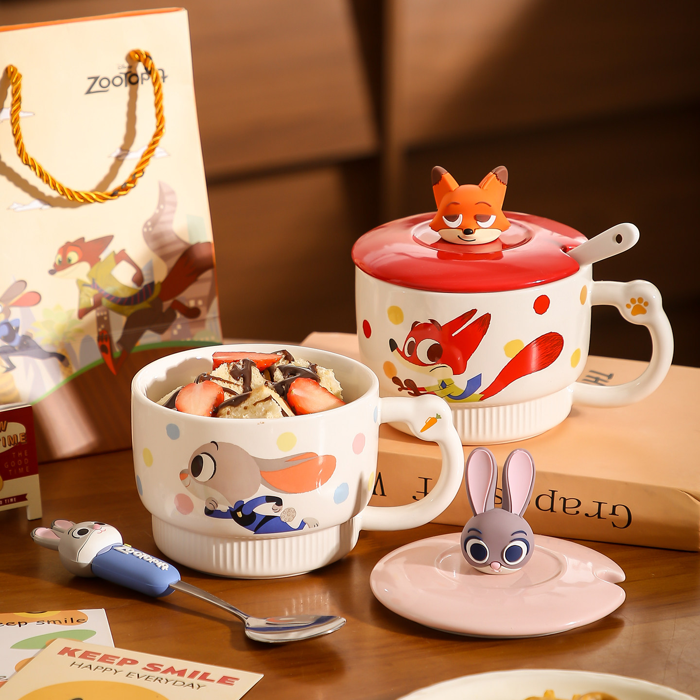 疯狂动物城大容量早餐杯子家用带盖勺陶瓷马克杯女生燕麦牛奶水杯 - 精东百货商城出品