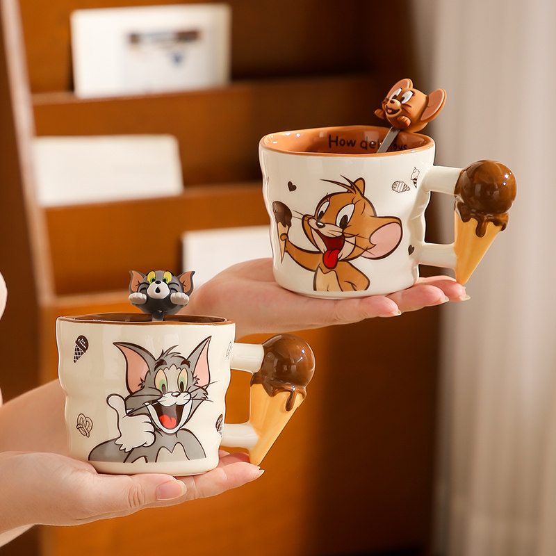 猫和老鼠联名马克杯带勺咖啡杯子