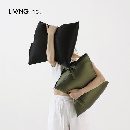 LIVING inc.浮光丝 2026春夏橄榄绿沙发抱枕套凉爽丝缎床头靠枕垫