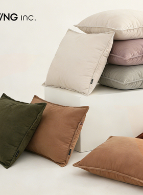 LIVING inc.雪尼尔基本款素色纯色方形沙发抱枕咖棕床上靠垫套