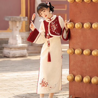 原创设计春晓汉服女中国风改良汉元素马甲旗袍套装8896