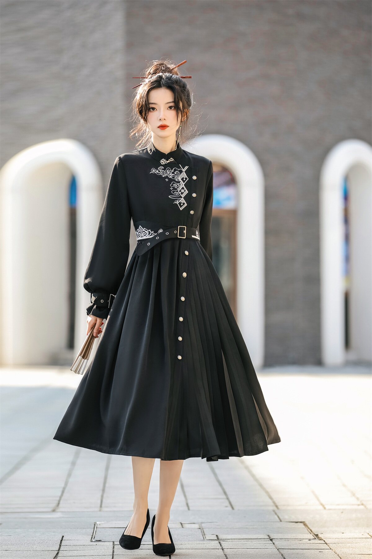 【玄虚】汉服女原创设计改良中国风黑色古风长袖连衣裙汉元素春夏