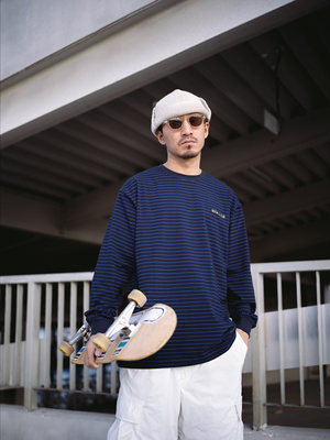 DERAiLLEUR 日系街头条纹长袖T恤