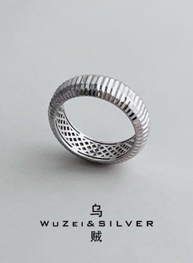 WZ&SILVER通体S925银镀铑金CNC闪闪切面戒指高级时尚简约百搭