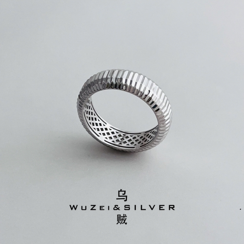 WZ&SILVER通体S925银镀铑金CNC闪闪切面戒指高级时尚简约百搭