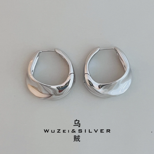 WZ&SILVER款通体S925银镀铑金不规则耳环耳扣高级百搭时尚简约