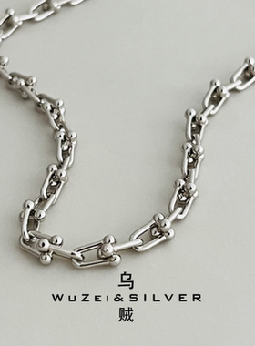 WZ&SILVER设计师款通体S925银镀铑金马蹄扣项链高级百搭简约时尚