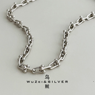 WZ&SILVER设计师款通体S925银镀铑金马蹄扣项链高级百搭简约时尚