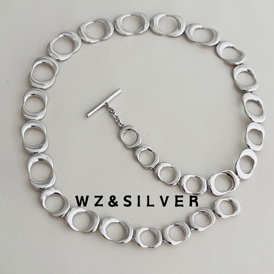 WZ&SILVER设计师款通体S925纯银镀铑金元宝项链简约小众高级时尚,饰品/流行首饰/时尚饰品新,银饰项链,淘宝优惠券,粉丝福利购,淘宝优惠卷