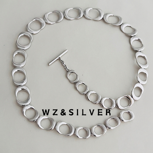 WZ&SILVER设计师款通体S925纯银镀铑金元宝项链简约小众高级时尚