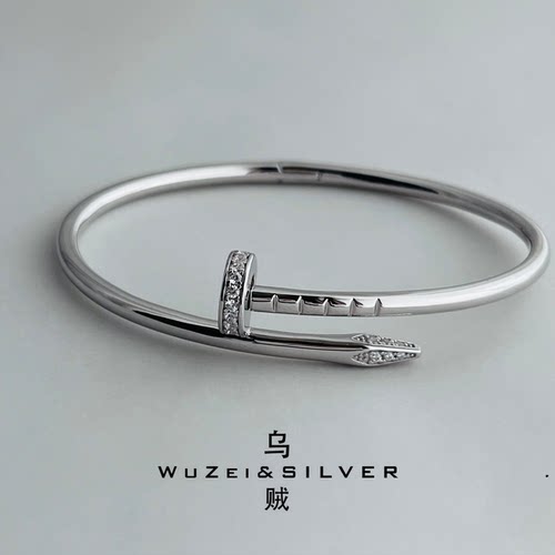 WZ&SILVER《钉子手镯》高端通体S925银厚镀铑金手镯高级百搭简约
