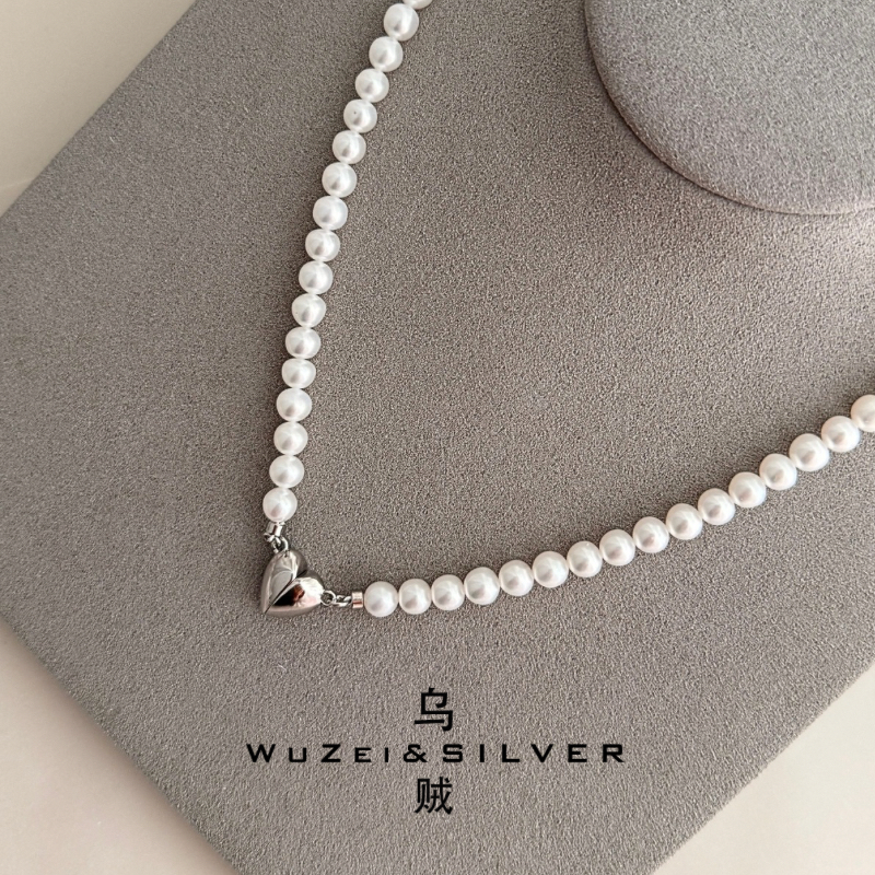 WZ&SILVER乌贼严选极光天然淡水无核珍珠项链爱心磁吸扣百搭高级