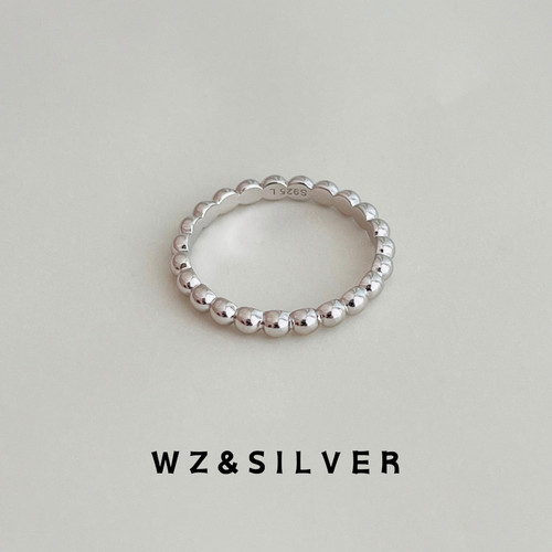 WZ&SILVER高定款通体S925纯银镀铑金豆豆素戒指简约百搭高级感
