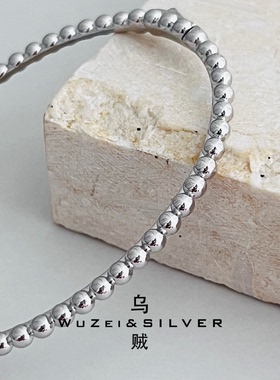 WZ&SILVER设计师款通体S925银实心豆豆素圈手镯高级个性百搭时尚