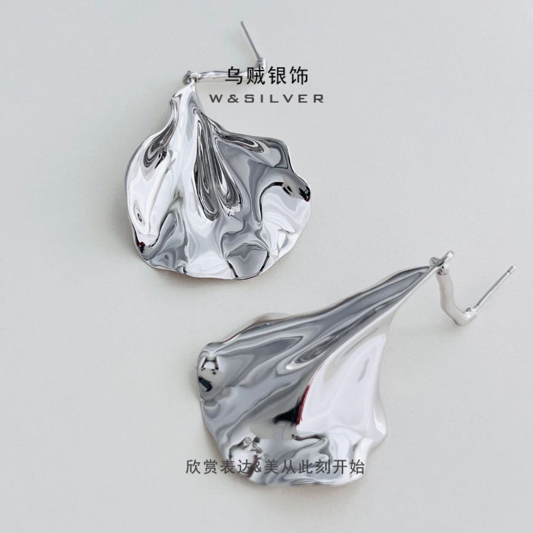 W&SILVER通体S925纯银花瓣耳坠耳钉小众设计高级质感自然主义耳饰