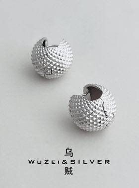 WZ&SILVER设计师款S925银镀铑金浮光球形耳扣高级简约百搭时尚
