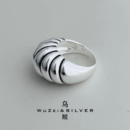 WZ&SILVER设计师款通体S925银可颂南瓜戒指重工高级个性复古时尚