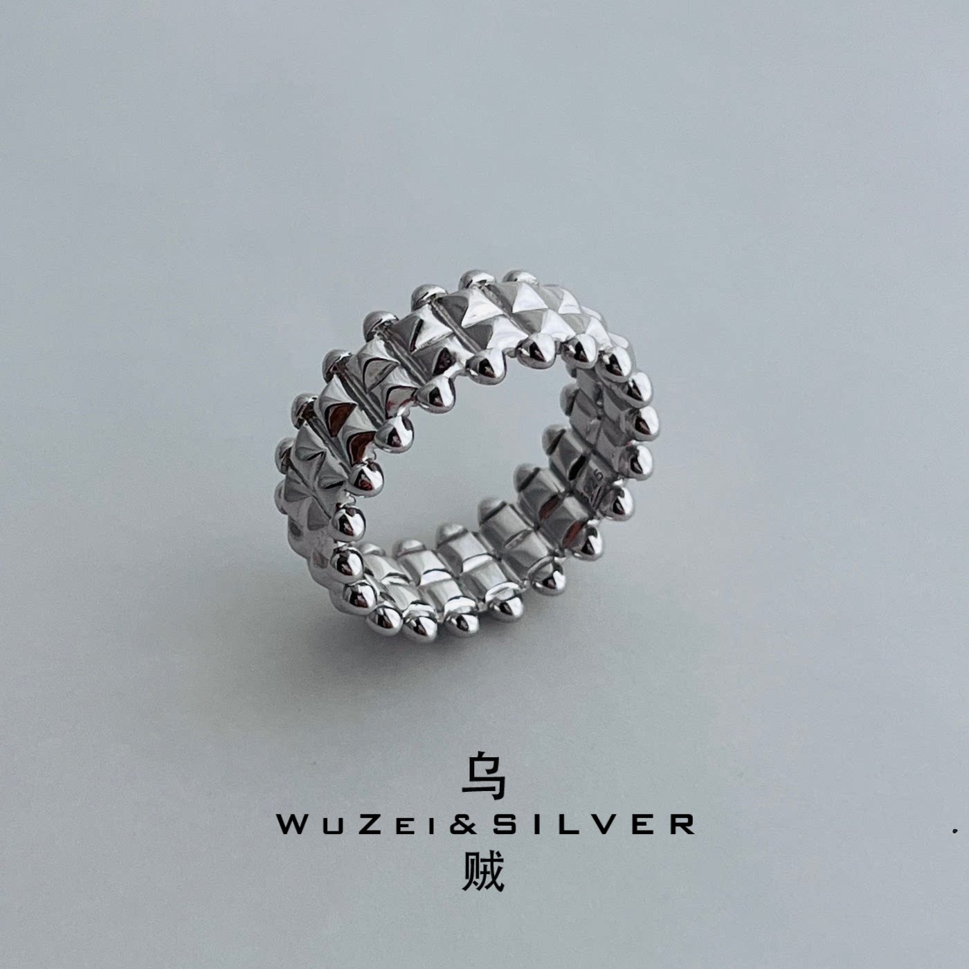 WZ&SILVER 《钉子戒指》通体S925银镀铑金钉子戒指高级百搭轻奢