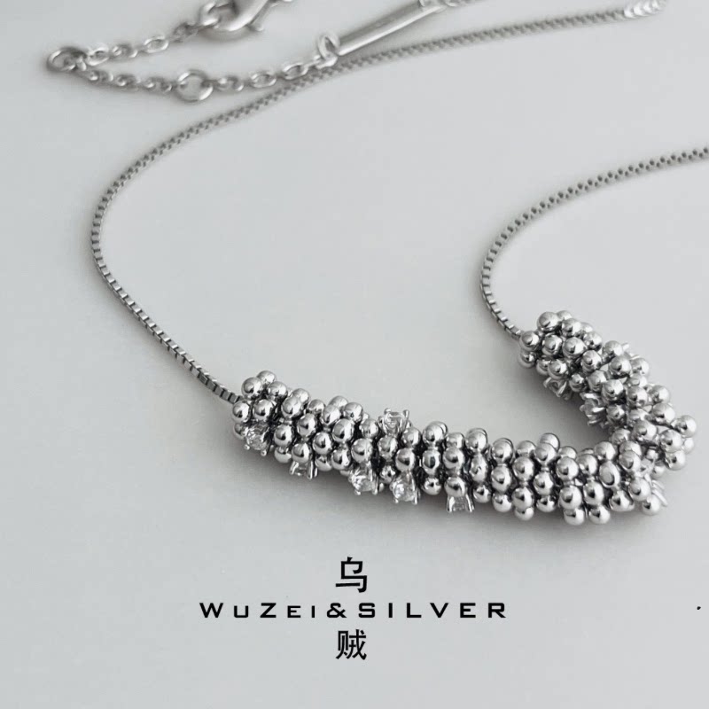 WZ&SILVER设计师款通体925纯银镀铑金雪花片镶钻项链高级质感百搭