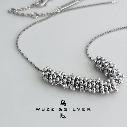 WZ&SILVER设计师款通体925纯银镀铑金雪花片镶钻项链高级质感百搭