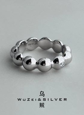 WZ&SILVER设计师款通体S925纯银镀铑金豆豆戒指高级百搭简约个性