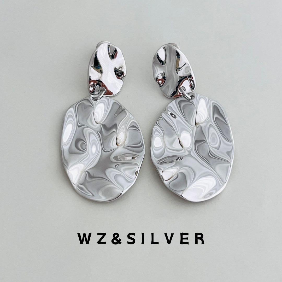 WZ&SILVER设计师款通体S925纯银镀铑金耳环时尚简约小众高级感