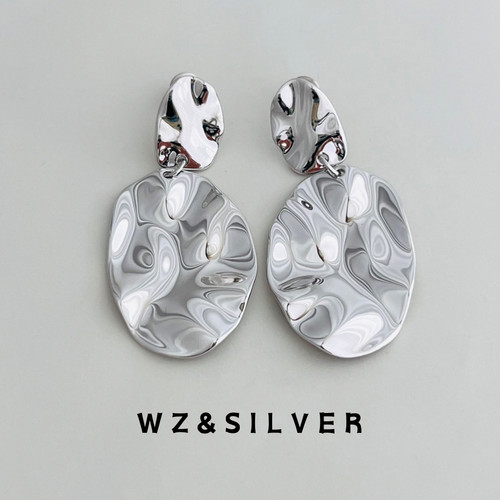 WZ&SILVER设计师款通体S925纯银镀铑金耳环时尚简约小众高级感