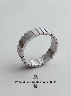 WZ&SILVER设计师款通体S925银镀铑金小银条戒指高级个性百搭时尚
