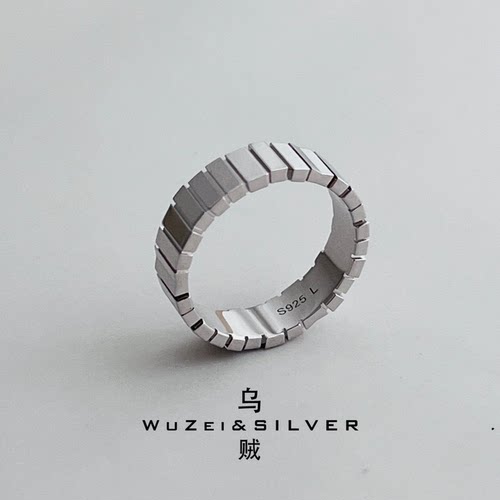 WZ&SILVER设计师款通体S925银镀铑金小银条戒指高级个性百搭时尚