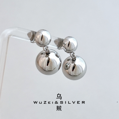 WZ&SILVER设计师款通体S925银镀铑金葫芦圆球耳环高级百搭时尚