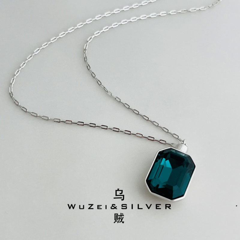 WZ&SILVER设计师款通体S925银镀铑金施华水晶吊坠项链高级百搭