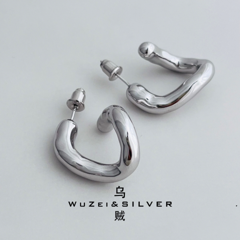 WZ&SILVER设计师款通体S925纯银镀铑金扭扭棒耳饰高级百搭时尚