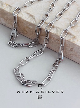 WZ&SILVER设计师款通体S925银镀铑金精工十字链项链高级个性百搭