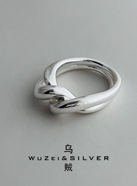WZ&SILVER设计师款通体S925银交叉缠绕双圈戒指高级百搭简约时尚