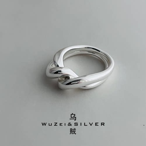 WZ&SILVER设计师款通体S925银交叉缠绕双圈戒指高级百搭简约时尚