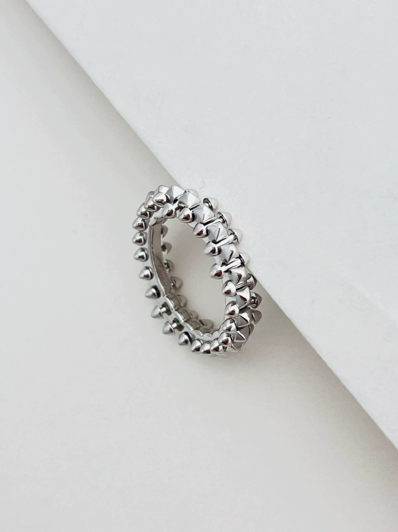 WZ&SILVER高奢款通体S925银镀铑金铆钉戒指高级简约百搭时尚