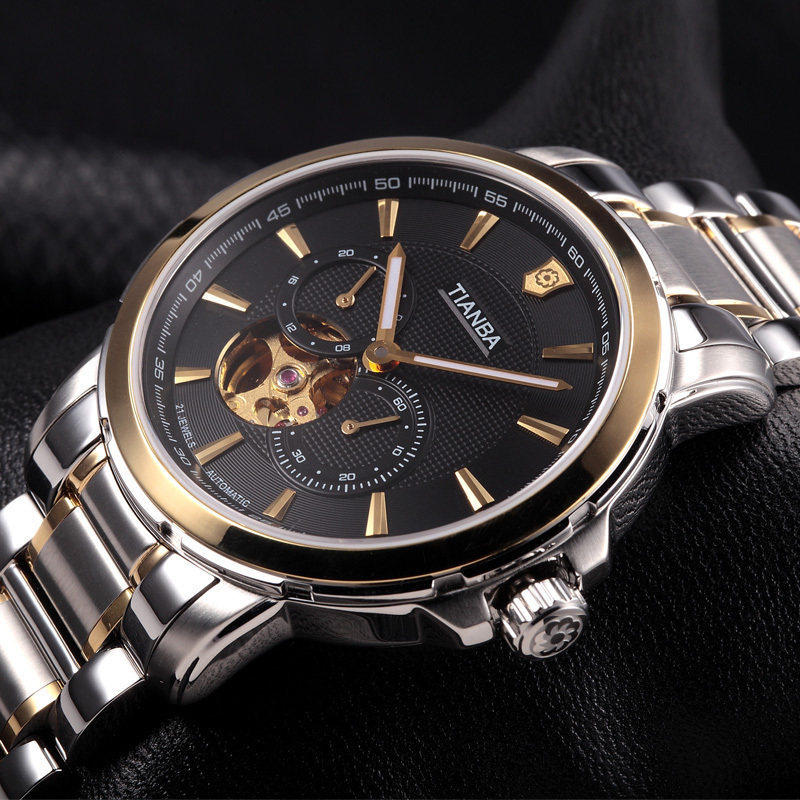 天霸手表全自动机械表不锈钢实心表带男士手表正品商务男表TM6006