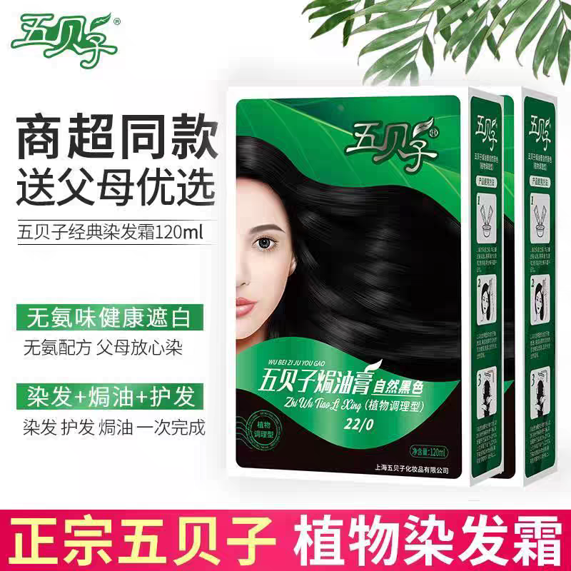 五贝子染发剂植物天然无刺激2024流行色显白自己在家染发膏一梳黑