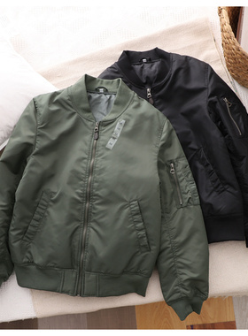 美式潮牌夹棉加厚秋冬男女同款经典MA1棒球领飞行夹克情侣款外套