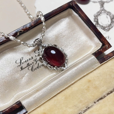古典高级感石榴石纯银项链