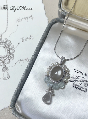 原创白水晶珍珠银项链