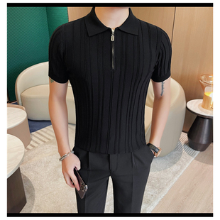 夏季 上衣 轻奢高级感条纹短袖 商务休闲半袖 男款 修身 新款 polo衫 时尚