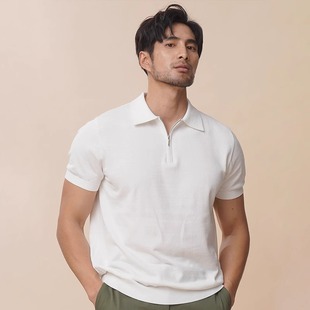 翻领轻奢半拉链短袖 夏季 男士 轻薄复古针织半袖 体恤上衣 POLO衫