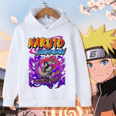 火影忍者动漫卡通风连帽卫衣男女白色印花加绒外套亲子装
