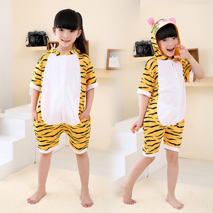 跳跳虎儿童连体睡衣夏季女童纯棉男孩大童搞笑卡通小孩可爱表演服