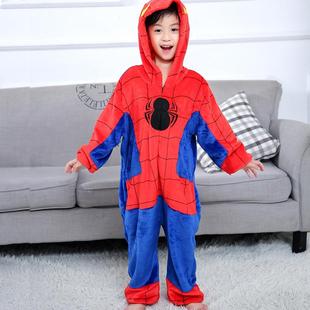 蜘蛛侠儿童连体睡衣男童女法兰绒衣服亲子装搞笑冬季加厚卡通搞怪