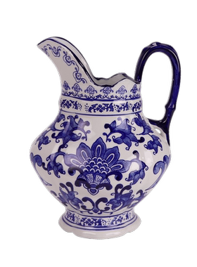 景德镇仿古中式陶瓷传统青花缠枝纹奶壶提水壶博古架装饰品摆件